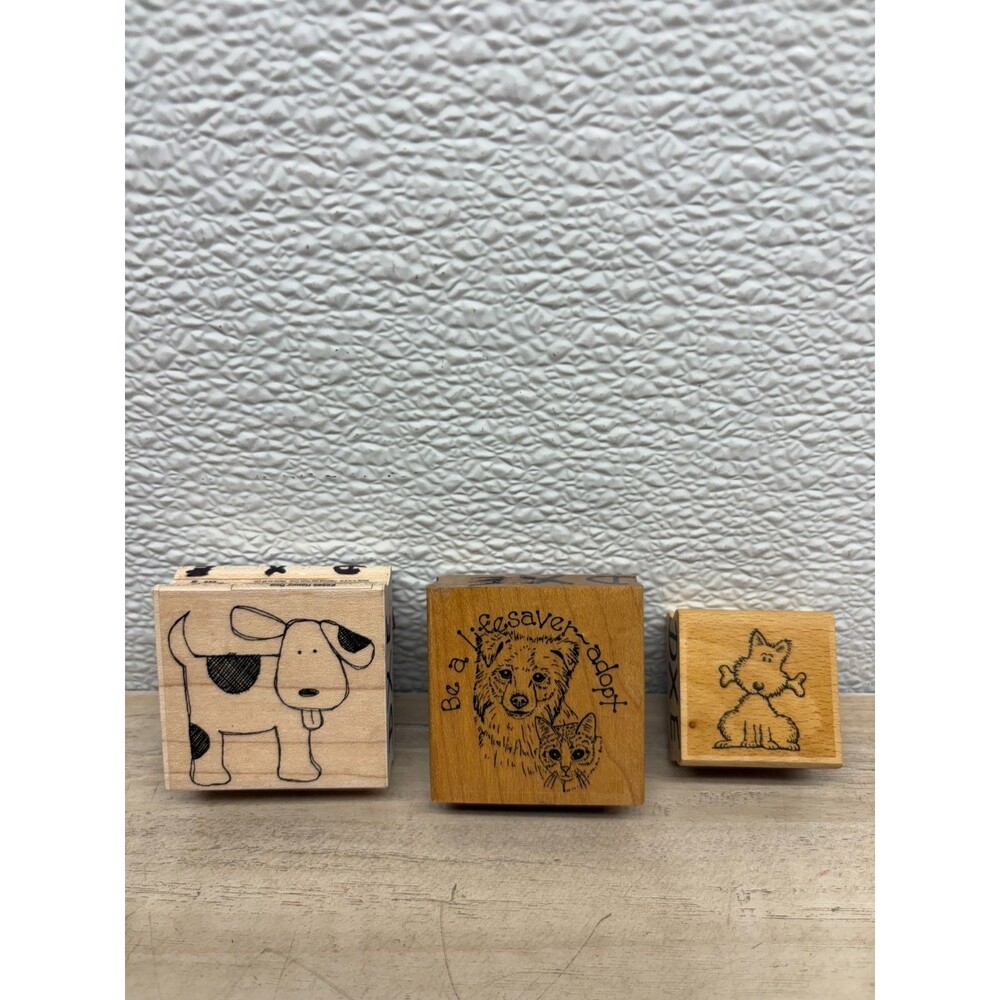 Set Of 3 Mixed Brands Wood Mounted Rubber Stamps Dogs